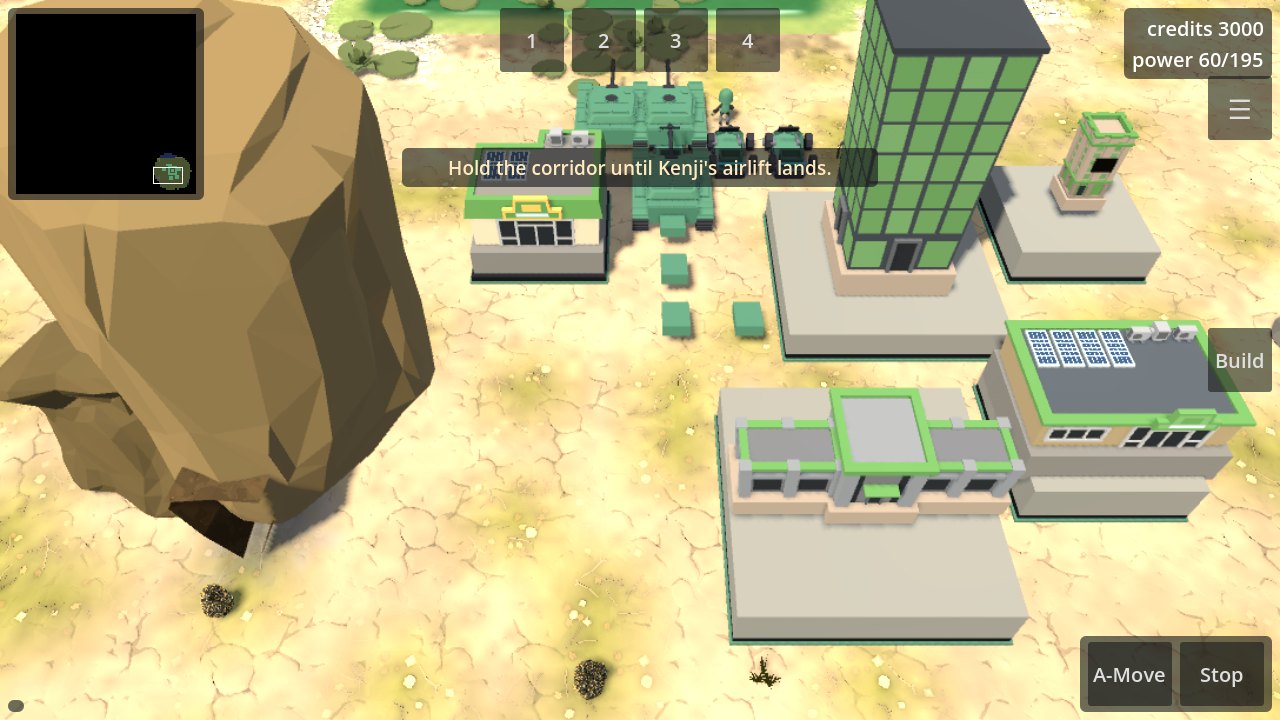 A Cityboy compound with a green glass tower, solar-roofed buildings, and armour against a cliff